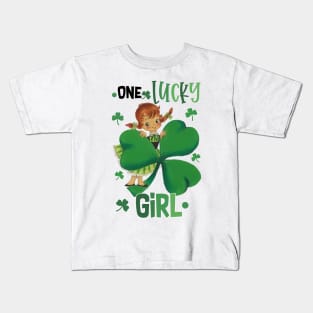 One Lucky Girl St. Patrick's Day Cute Clover Kids T-Shirt